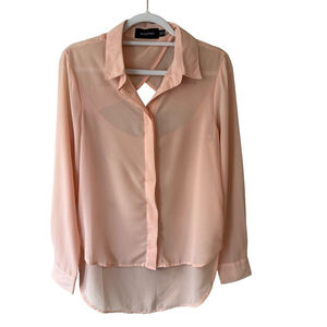 MINKPINK Light Pink Sheer Blouse Size XS Minimalist Feminine Date Night High Low